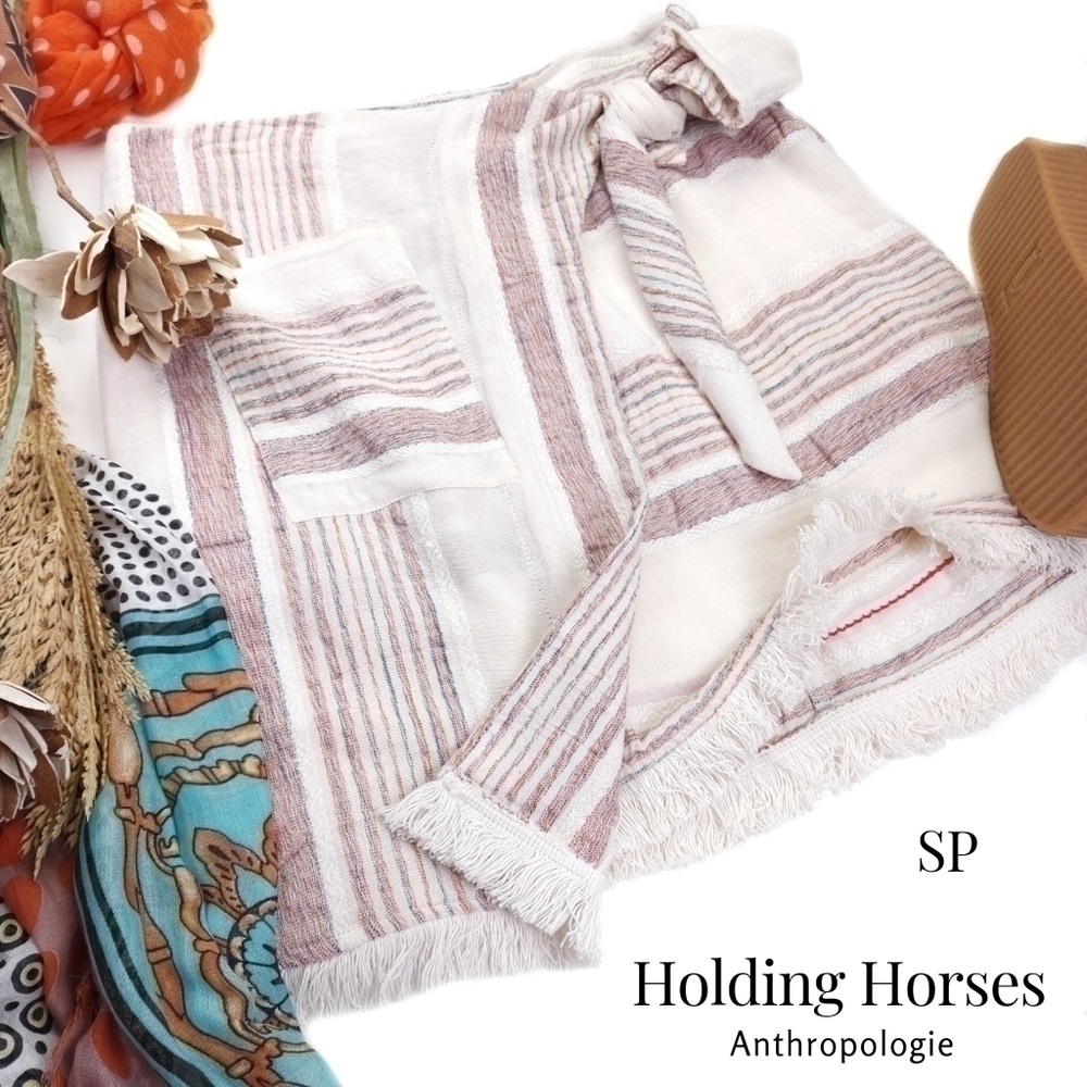 Holding Horses Anthropologie White Pink Striped Wrap Skirt Sz S